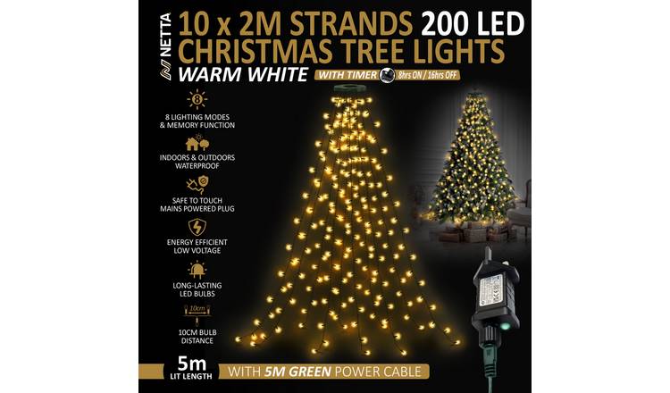 NETTA 2m 200 LED Christmas Tree Fairy String Lights - Warm White