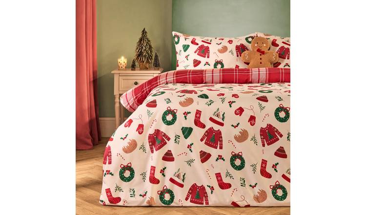 OHS Xmas Novelty Bedding Set Reversible Duvet Cover Set Cream - Double