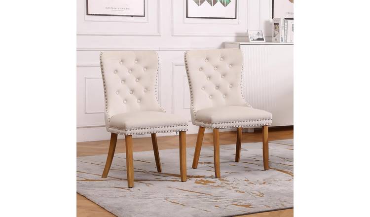 Neo Set of 2 Studded Velvet Dining Chairs - Natural