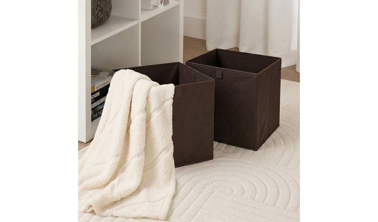 OHS Matte Velvet Cube Storage Boxes - Chocolate - 2 Pack