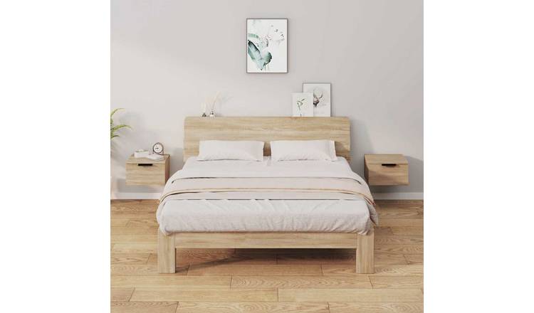 Walplus Pack of 2 Wall Mounted Bedside Cabinet - Light Oak - 34 x 30 x 20 cm