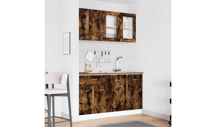Walplus 4 Piece Engineered Wood Kitchen Unit Set - Smoked Oak