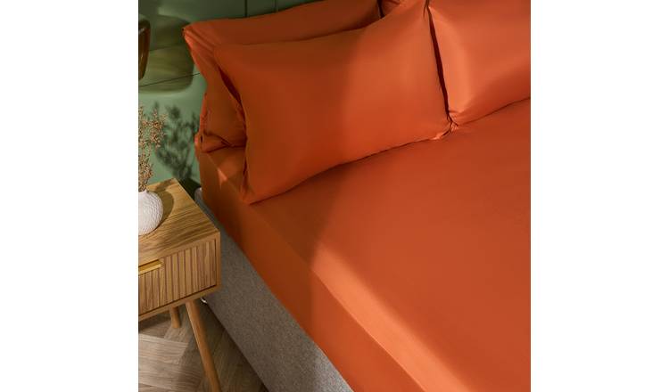 OHS Plain Dyed Microfibre Fitted Bed Sheet Rust - Double