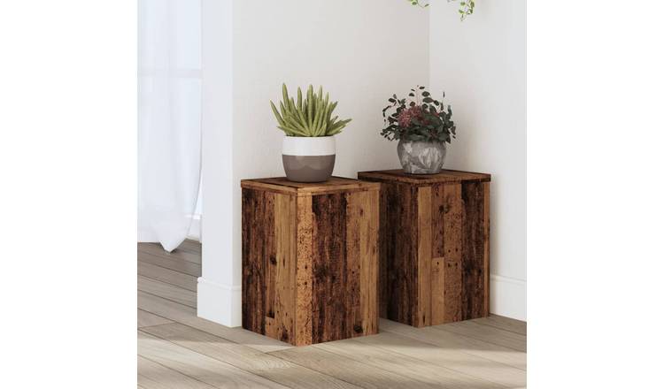 Walplus Pack of 2 Engineered Wood Plant Stand - Old Wood - 20 x 20 x 30 cm