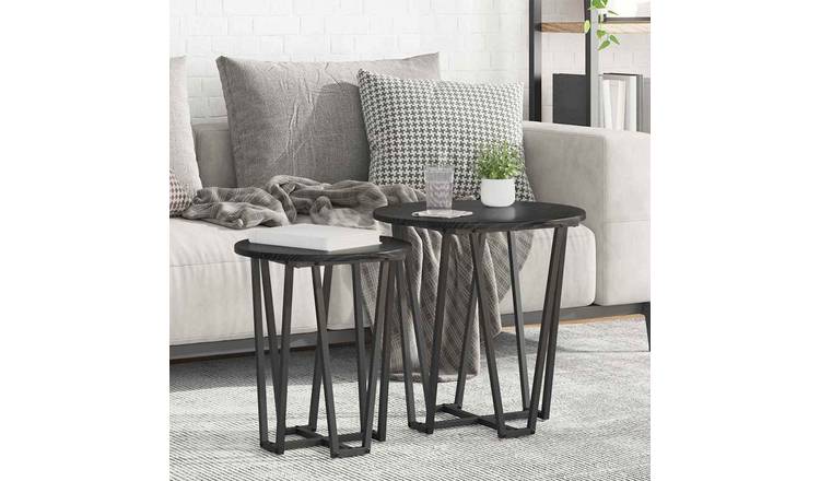 Walplus Pack of 2 Metal Side Table - Black Oak - 50 x 50 x 50.5 cm