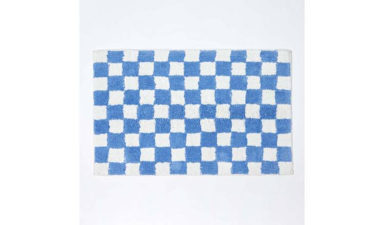 Homescapes Check Brighton Non Slip Bath Mat - Blue
