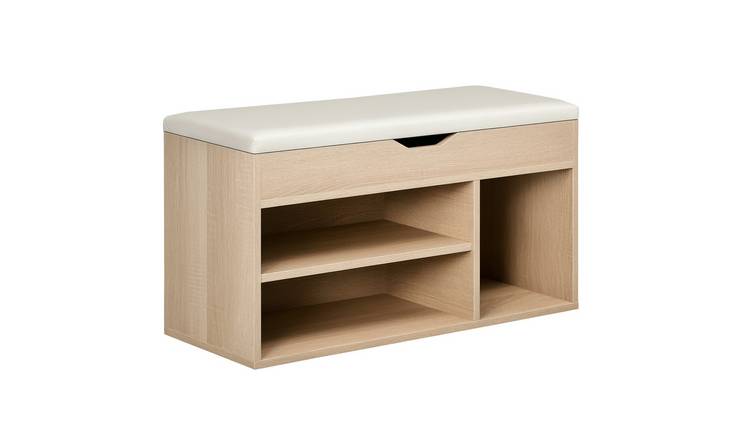 HOMCOM Shoes Cabinet Bench with Hidden Storage and Padded Seat - Oak