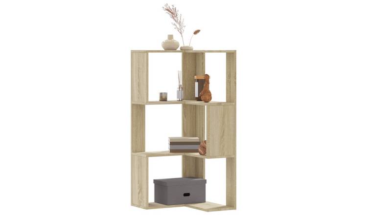 Walplus 3 Tier Engineered Wood Corner Bookcase - Light Oak - 50 x 50 x 102 cm