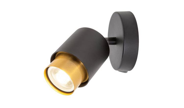 Happy Homewares Matte Black Spot with Inner Gold Metal Wall Light - 10cm