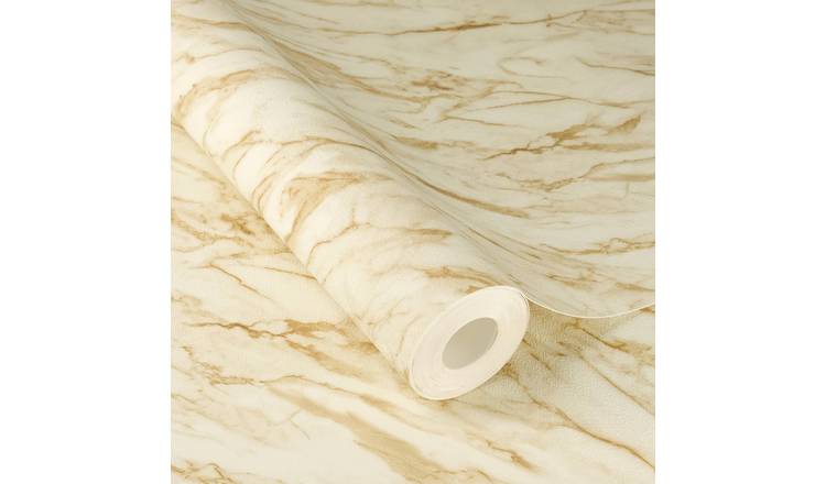 Rasch x Tesa Carrara Golden Marble Peel Stick Textured Wallpaper - Neutral