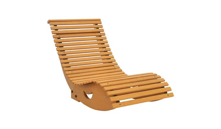 Outsunny Garden Rocking Chair with Slatted Seat and High Back - Light Brown