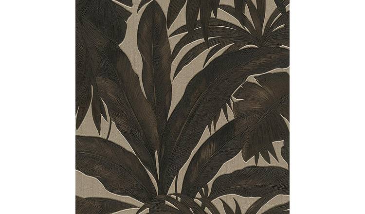 Versace Giungla Palm Leaf Textured Wallpaper - Black & Gold