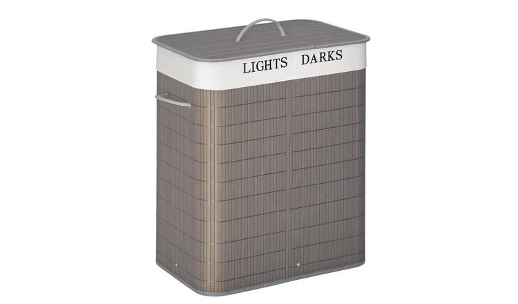 HOMCOM Foldable Laundry Hamper with Lid String Handles - Grey