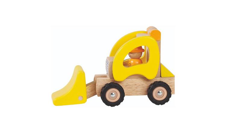 Goki Wheel Loader Push Along Wooden Digger - Yellow