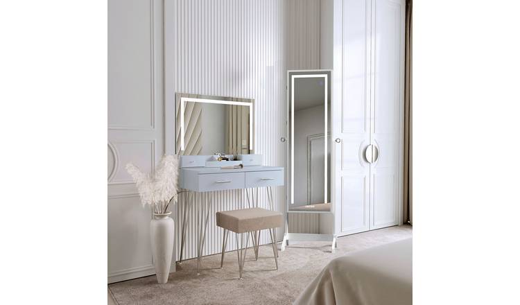 CARME Home Sophia Grey LED Dressing Table & Nova White LED Jewellery Cabinet