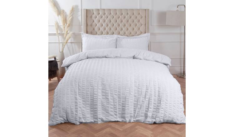 OHS Seersucker Duvet Cover Set - White - King