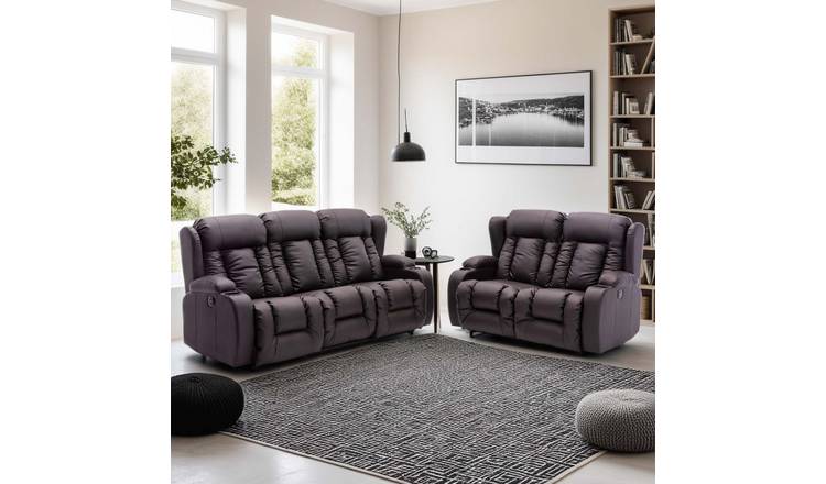 Furniture Online Caesar Electric Recliner Leather 2+3 Seater Sofa Set - Brown