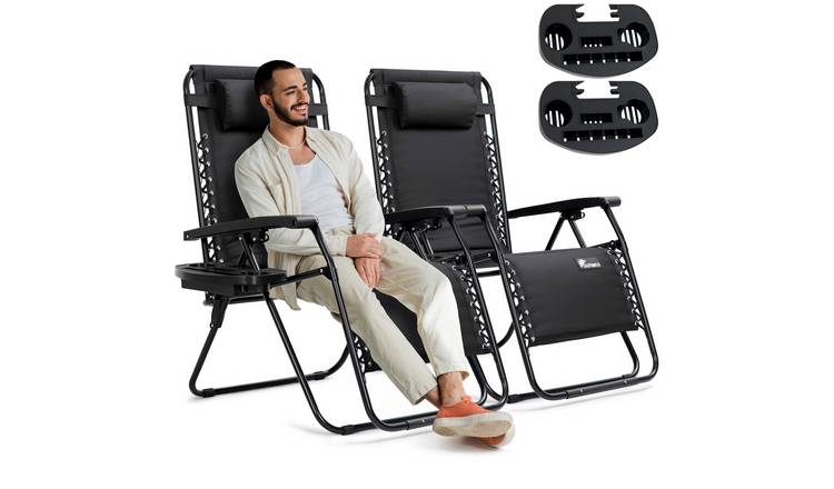 SUNMER Set of 2 Extra Wide Padded Sun Lounger - Black