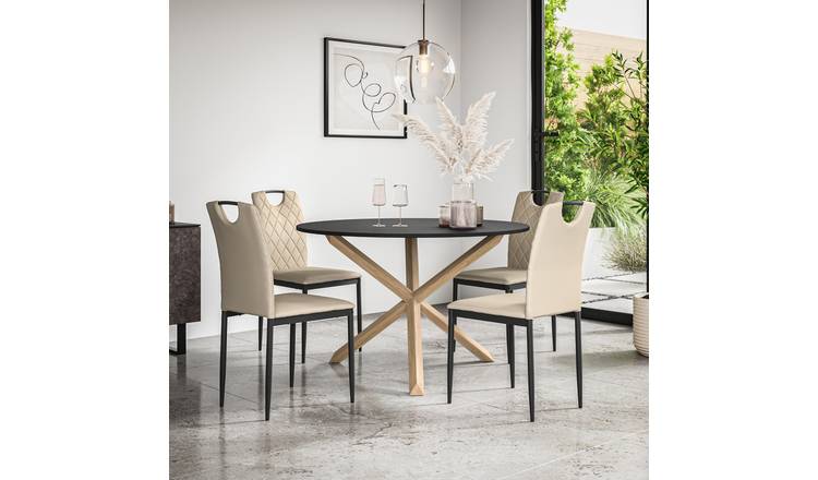 Furniture Online Malvern Monza Black Top Dining Table & 4 Beige Chairs