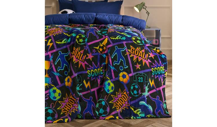 OHS Comic Football Blanket Throw 125 x 150cm - Black