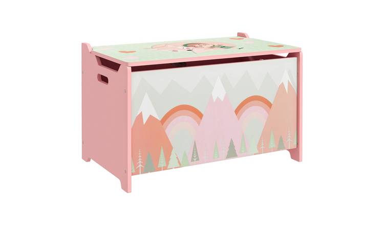 ZONEKIZ Single Wooden Toy Box Kids Toy Chest with Lid Safety Hinge - Pink