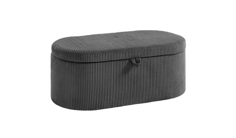 HOMCOM Corduroy Upholstered Ottoman Storage Box with Lid - Dark Grey