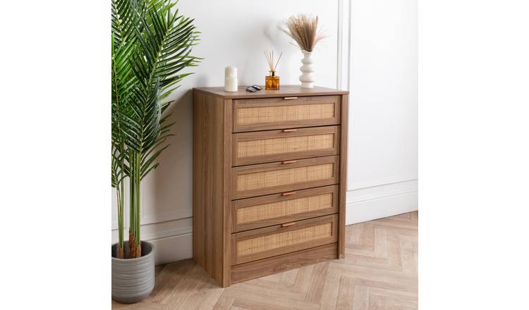 Home Treats Rattan 5 Drawer Chest - Dark Wood