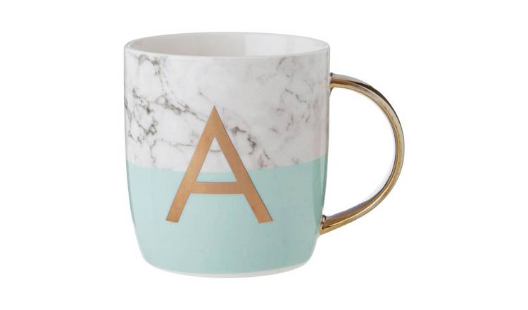 Orsina Frosted Deco A Marble Effect Monogram Mug – Green