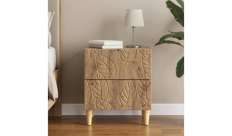 Walplus 2 Drawer Engineered Wood Bedside Table - Oak - 43 x 34.5 x 48 cm