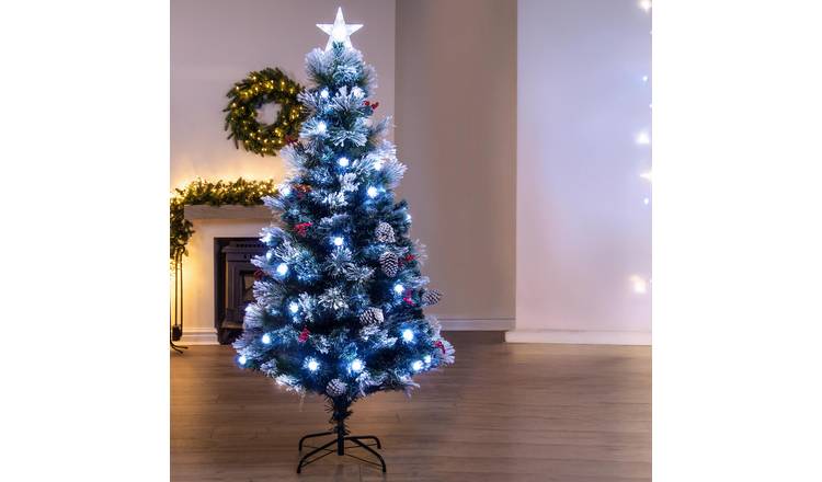 Christmas Tree World 6ft Snowy LED Frosted Pine Fibre Optic Tree