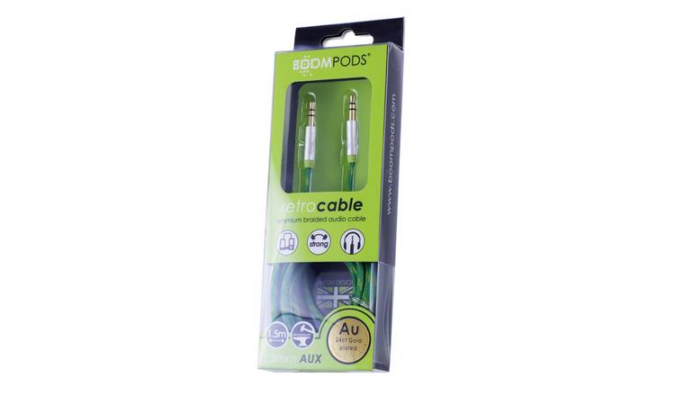 BOOMPODS 24 Carat Gold Plated Braided Aux Cable 3.5mm Jack Plug 1.5m - Green
