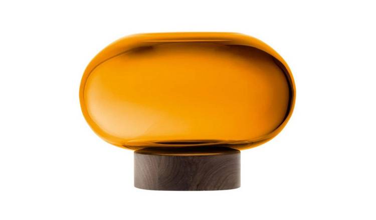 LSA International Oblate Glass Vase 19.5cm with Walnut Base - Amber