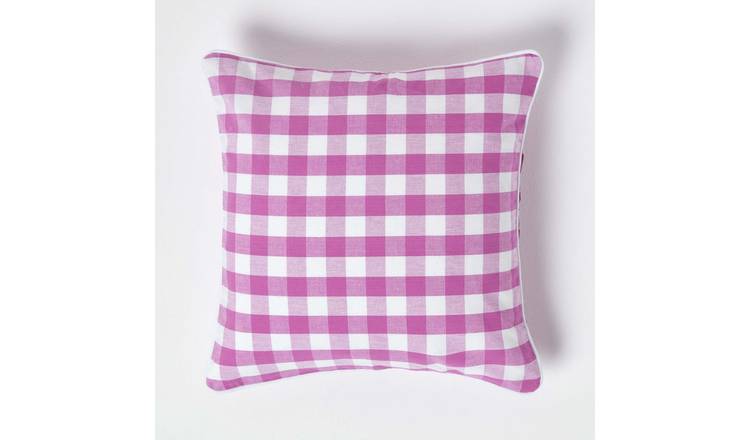 Homescapes Pink Block Check Cotton Gingham Cushion Cover - 45 x 45 cm