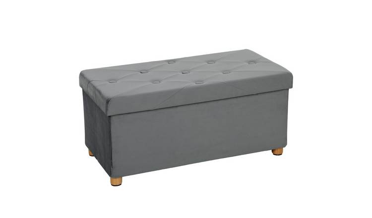 HOMCOM Velvet Upholstered Foldable Ottoman Footrest - Grey