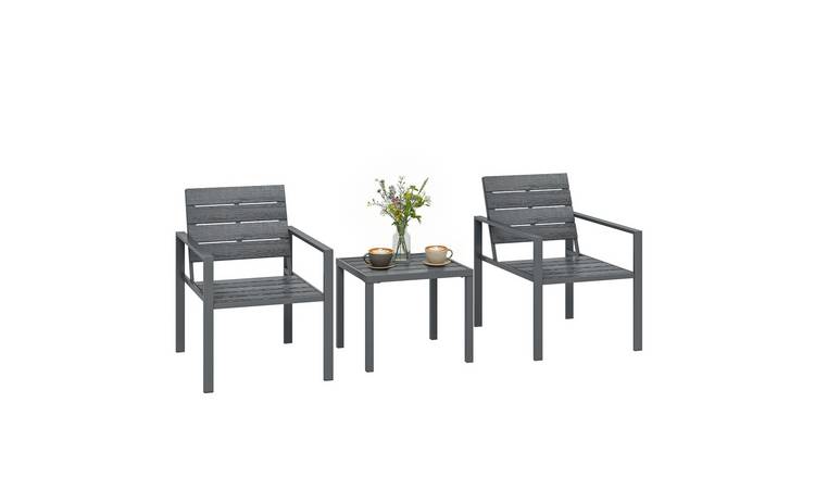 Outsunny 2 Seater Metal Outdoor Garden Bistro Set with Plastic Top - Dark Grey
