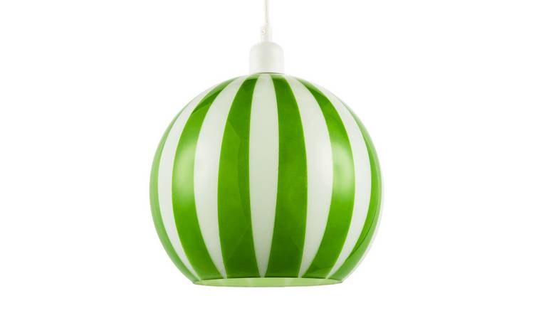 Happy Homewares Green Coloured and White Striped High Pendant Shade - 25cm
