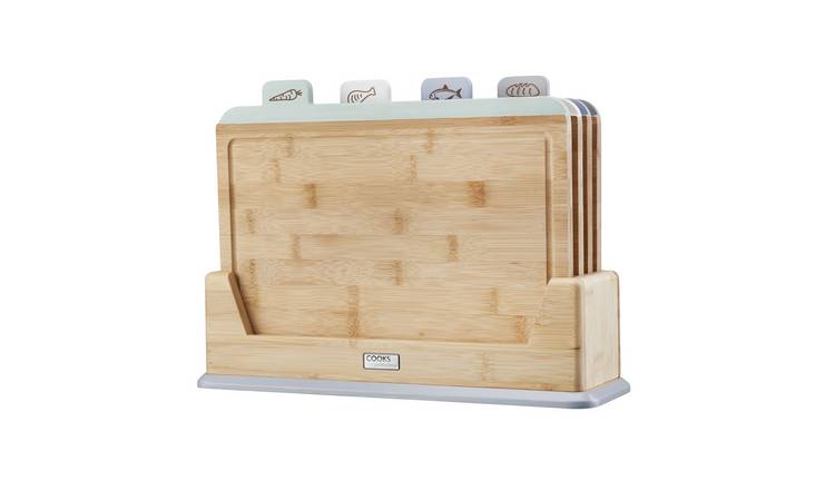Cooks Professional 4 Piece Bamboo Index Chopping Board Set - Mulitcolour Tabs