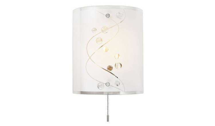 Happy Homewares White Glass and Clear Glass Beaded with Pull Wall Light - 21cm
