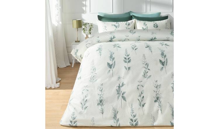 OHS Botanics Print Waffle Duvet Cover Set Bedding - Sage - Double