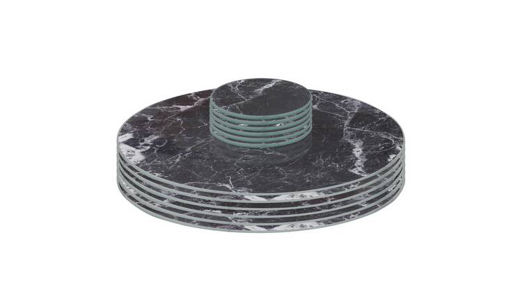 Harbour Housewares 12pc Round Placemats & Round Coasters Set - Black Marble