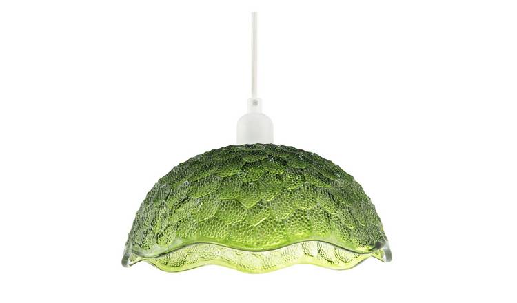 Happy Homewares Tortoise Emerald Green Glass Textured Pendant Shade - 27cm