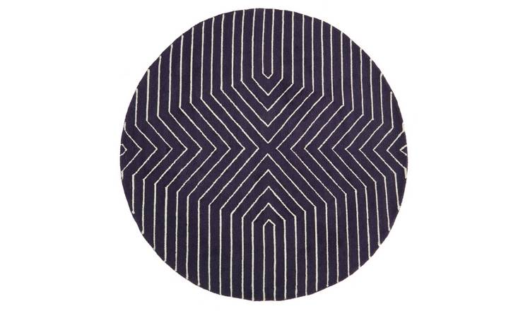 Orsina Blue and White Bosie Moyo Round Rug - 200cm Diameter