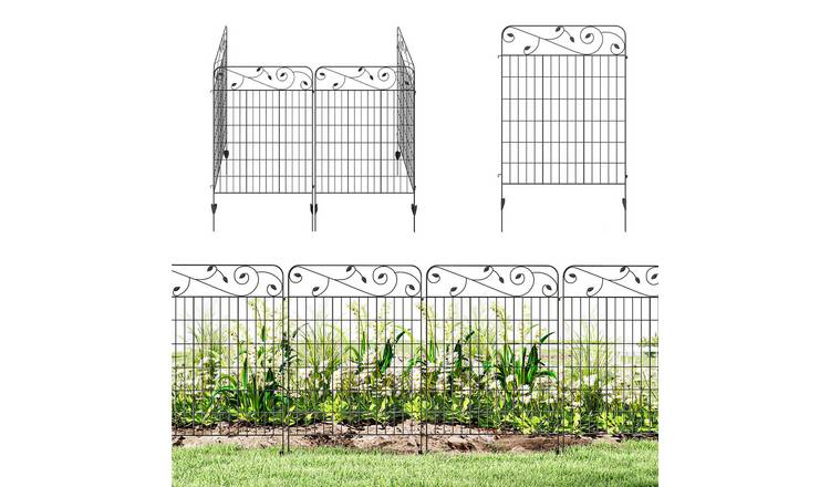 Outsunny Metal 4pcs Outdoor Picket Fences - Black