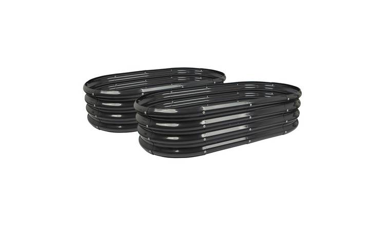 Harbour Housewares Rounded Raised Garden Beds 120cm x 60cm Anthracite Pack of 2