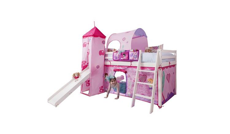 Noa & Nani Moro Midsleeper Cabin Bed With Slide & Fairies Tent Package - White