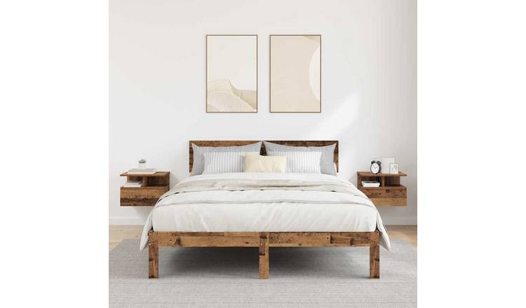 Walplus Pack of 2 Floating Bedside Cabinet - Dark Wood - 40 x 31 x 28 cm