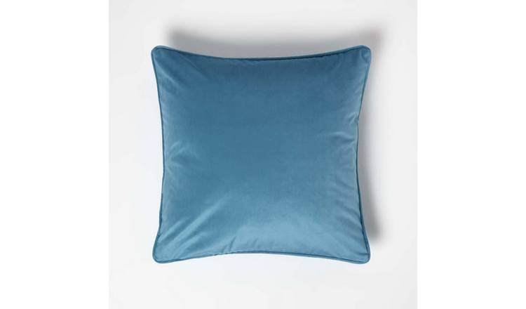 Homescapes Teal Velvet Piped Edge Filled Cushion - 46 x 46 cm