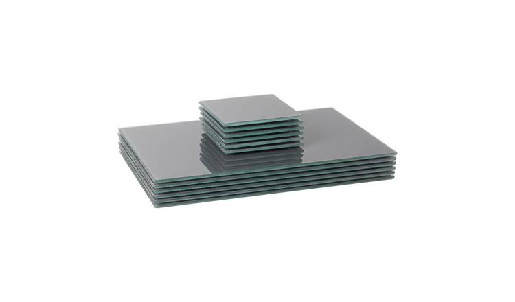 Harbour Housewares 12 Piece Glass Placemats & Square Coasters Set - Grey
