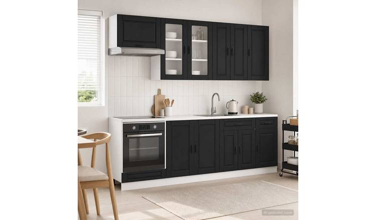 Walplus 8 Piece Engineered Wood Kitchen Unit Set - Black