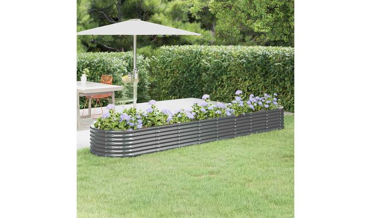 Walplus Galvanised Steel Raised Garden Bed - Anthracite - 368 x 80 x 36 cm